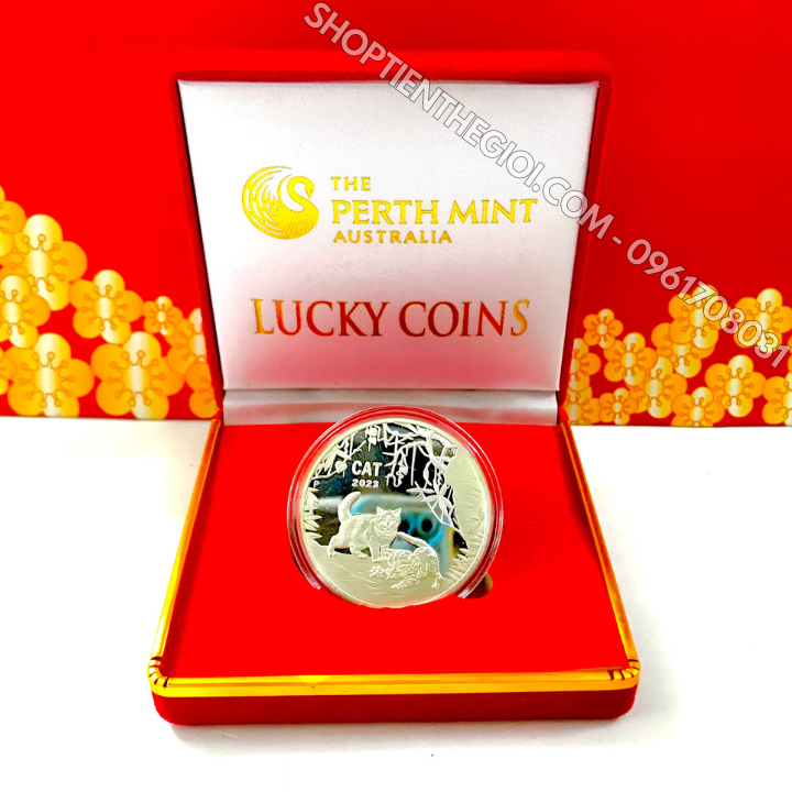 Xu Úc Hình Con Mèo Mạ Bạc tặng hộp nhung 